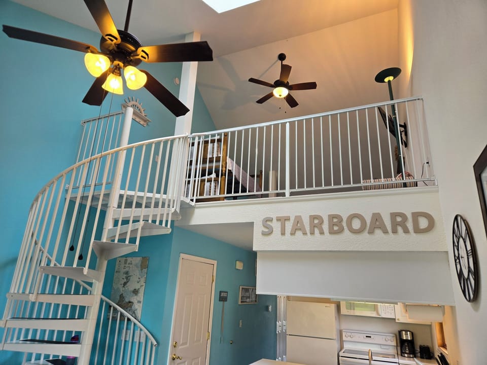 Spiral staircase up to the loft