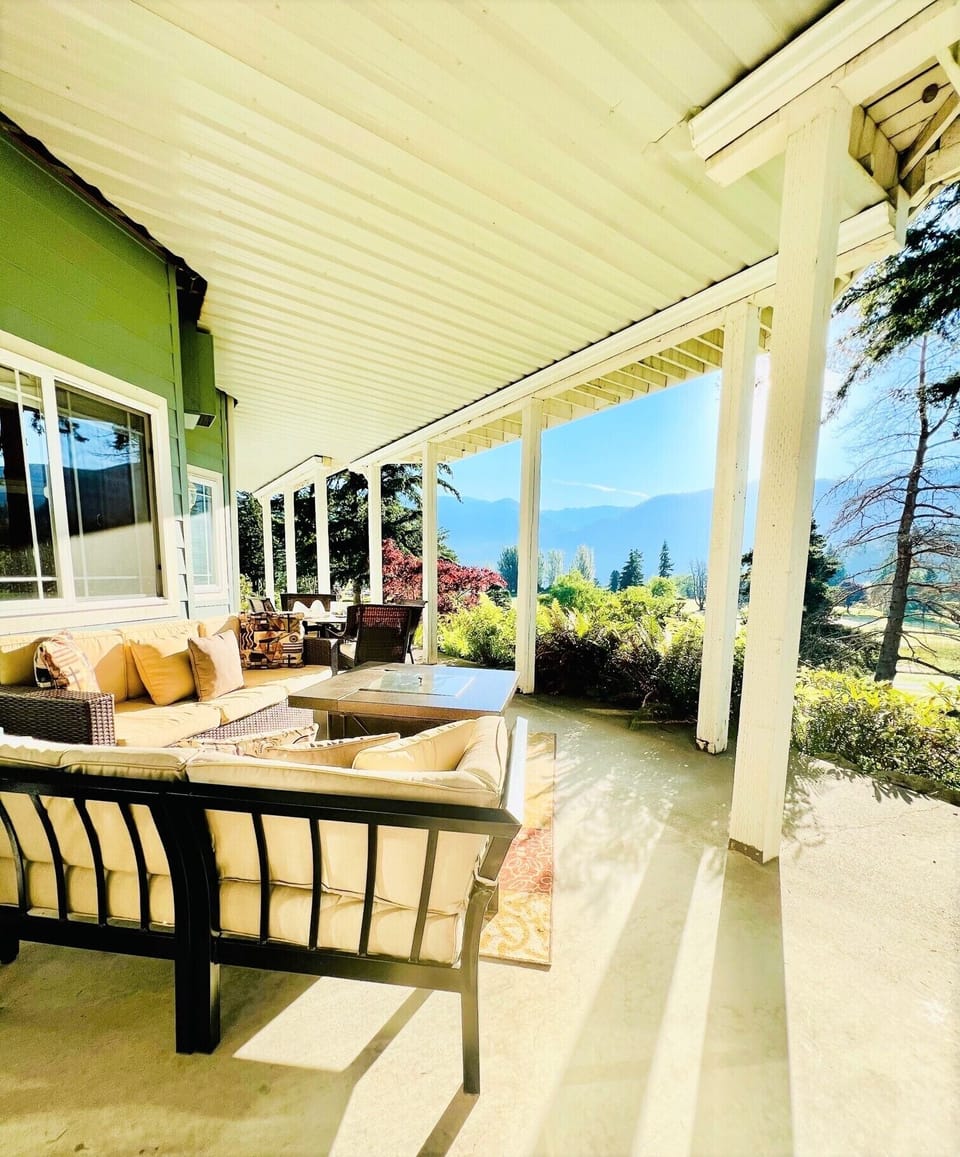 Beautiful outdoor space with patio furniture and fire pit 