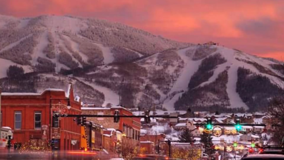 Downtown Steamboat with Ski Mountain in background