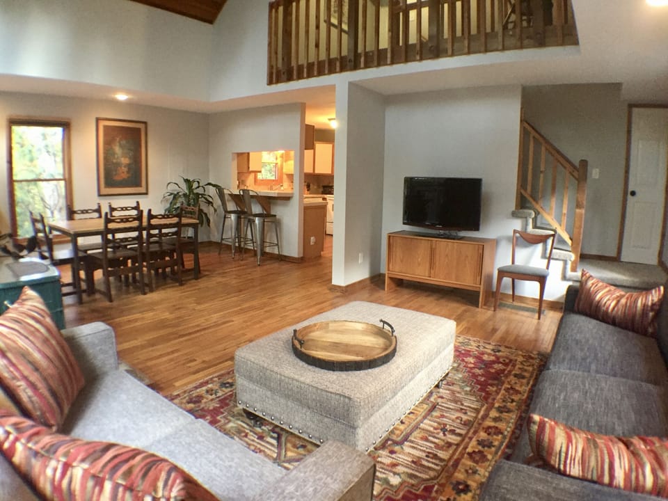 Open living and dining room.