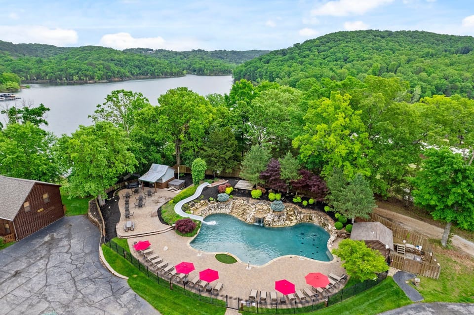 Aerial view of the main pool, aka the "Grotto Pool"