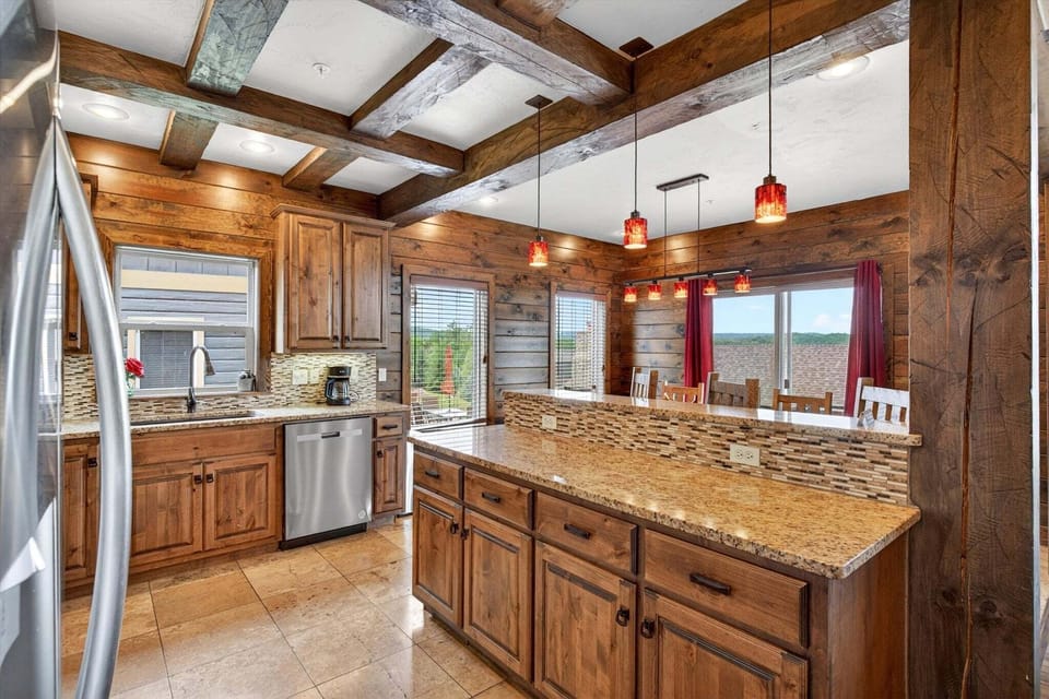 The breakfast bar into the dining room