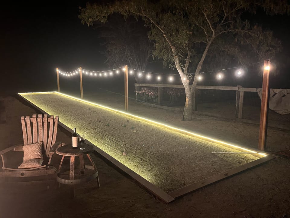 Lighted bocce ball court.