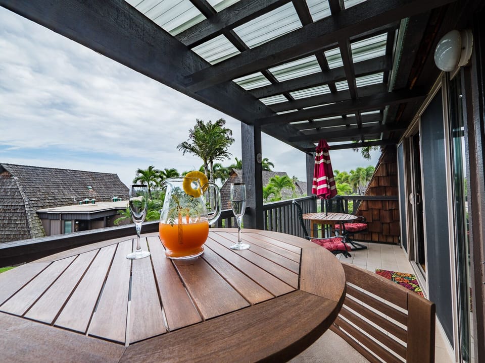 The lanai runs the full length of the great room.