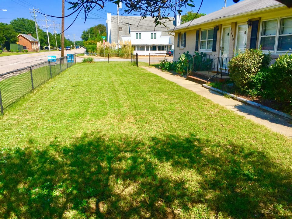 Nice grassy area completely fenced in, safe for kids or dogs