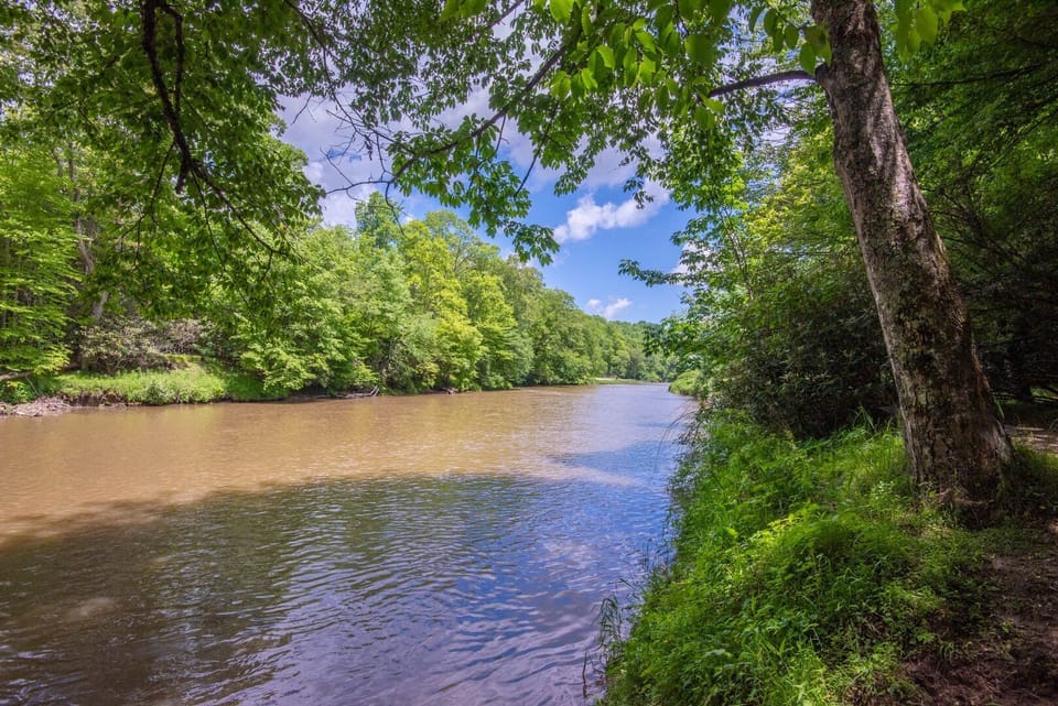 The river is a light 5-7 minute hike down to the river...