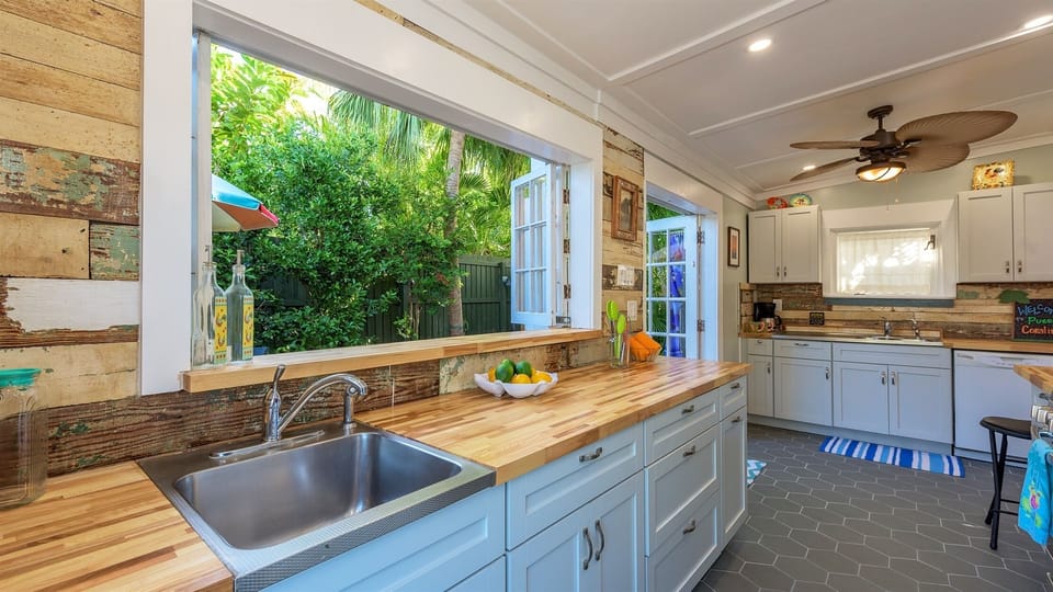 There's a pass-through window from the kitchen to the back deck...