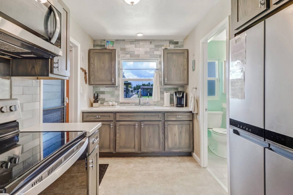 You'll enjoy new full size appliances in the kitchen that you'll need to prepare, eat, and serve home made meals.