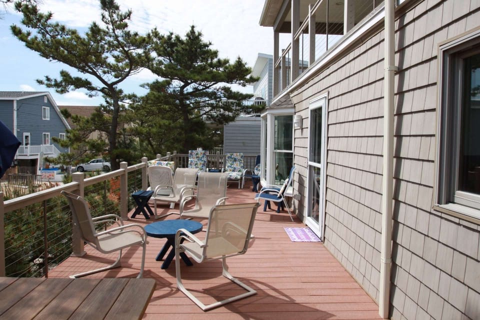 Spacious porch with new furniture.