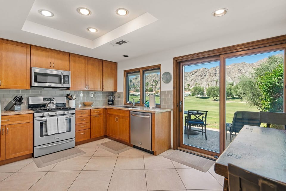 Beautiful mountain views from the kitchen with outdoor patio right outside your doorstep