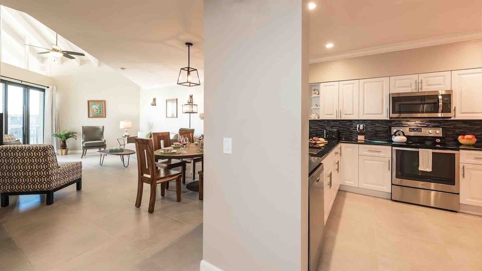 The condo has a fully equipped kitchen...