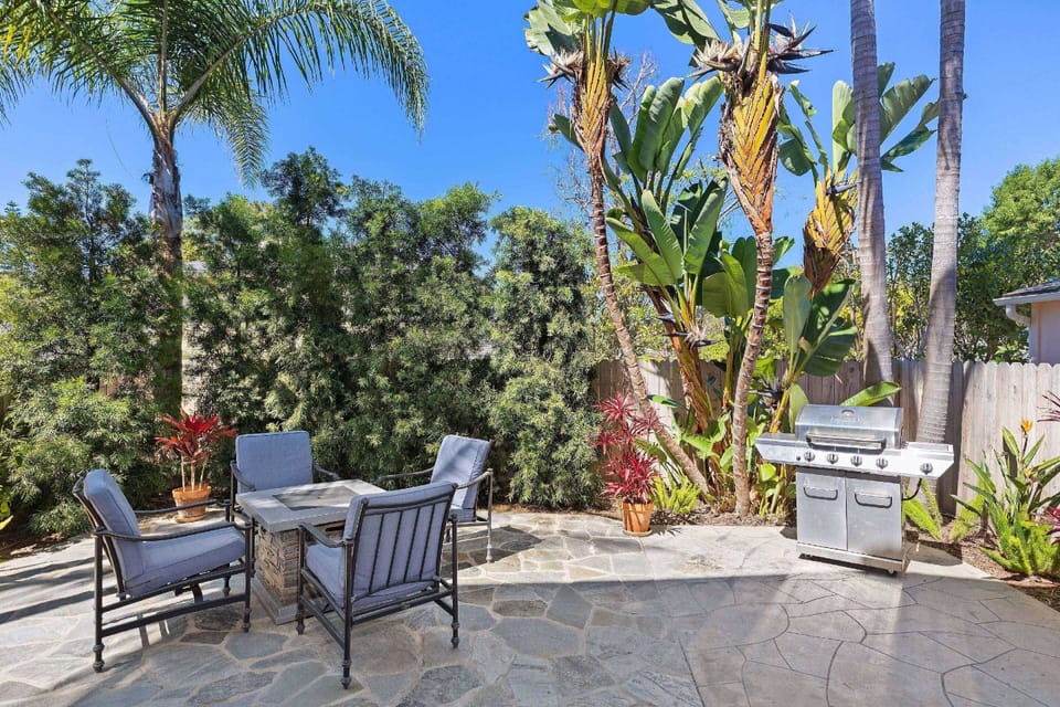 Lush landscaping in this private backyard