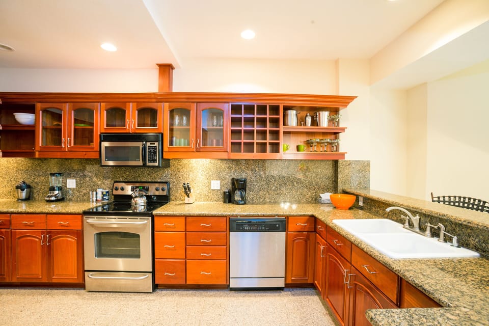 The kitchen has modern appliances