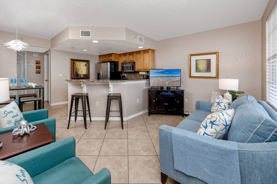 Living Room Offers Full Size Sleeper Sofa and 2 Armchairs