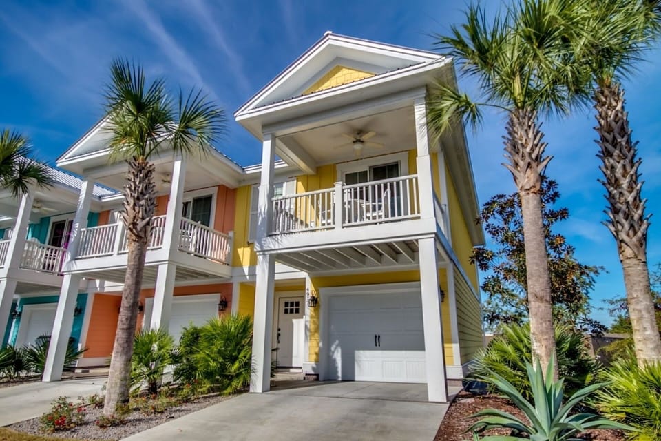 Upon entering the front door, you use the stairs to access the main living area and the primary bedroom.