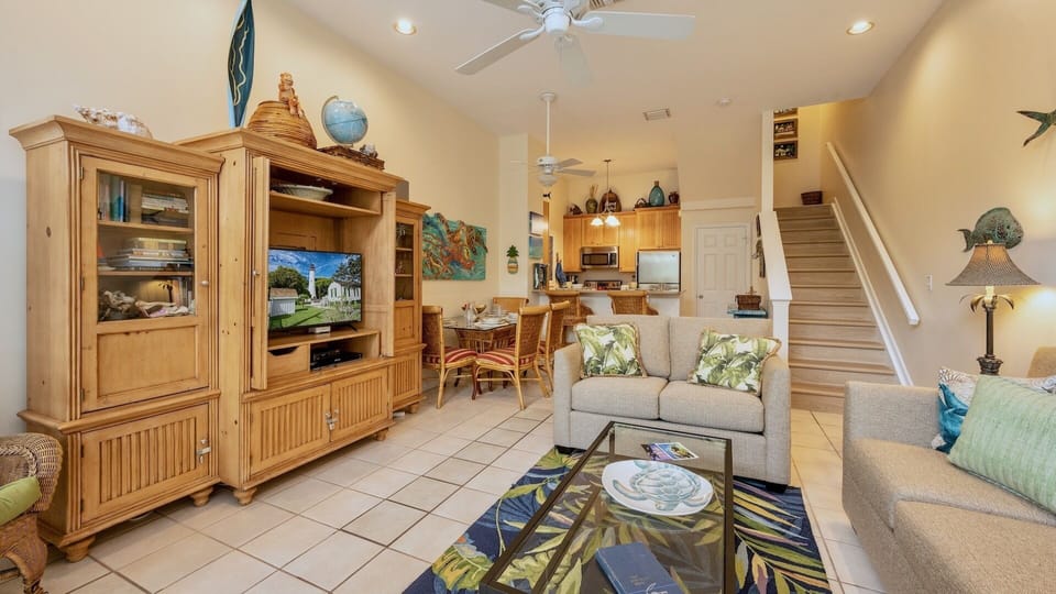 The living area is an open plan, with 11-foot ceilings...