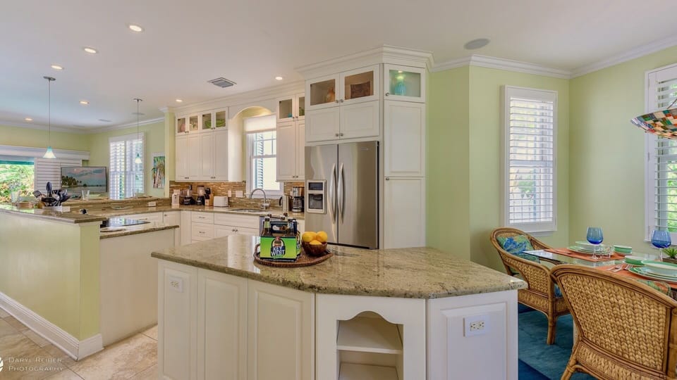 You'll have plenty of cabinet and countertop space in the kitchen...