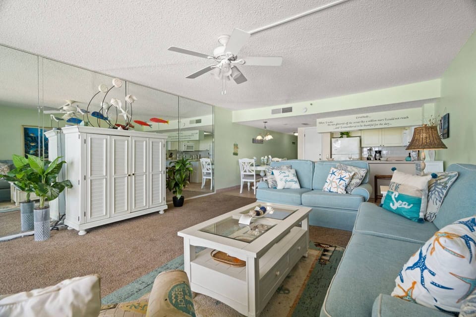 Comfortably Furnished Living Room with Sleeper Sofa and Cable TV (not pictured - TV is inside the hutch)