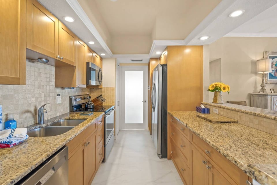 Cook with ease in the updated modern kitchen, complete with all the essentials for tasty homemade meals.