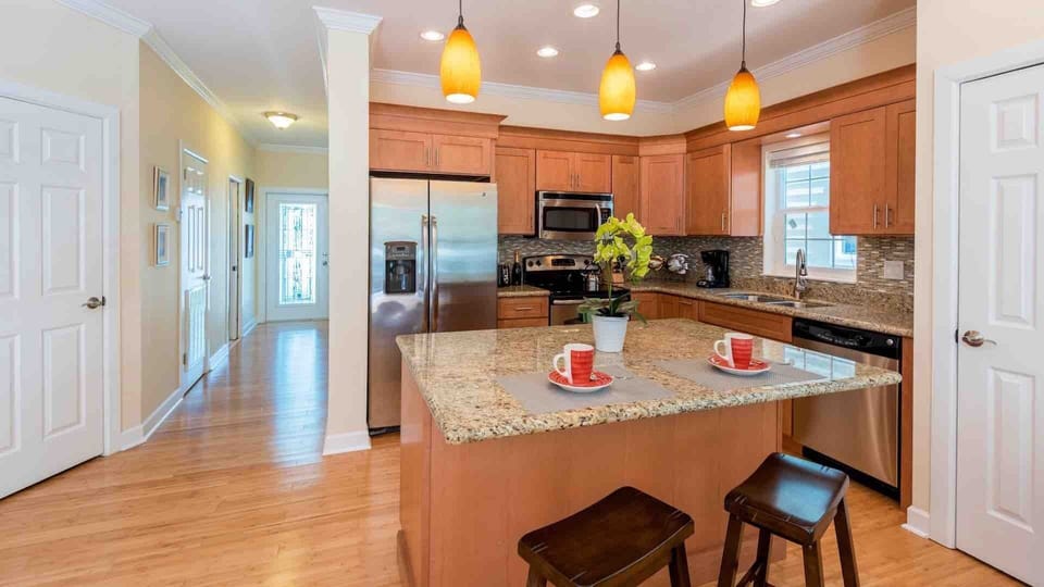 The kitchen is brand new, with stainless steel appliances & luxury tools...