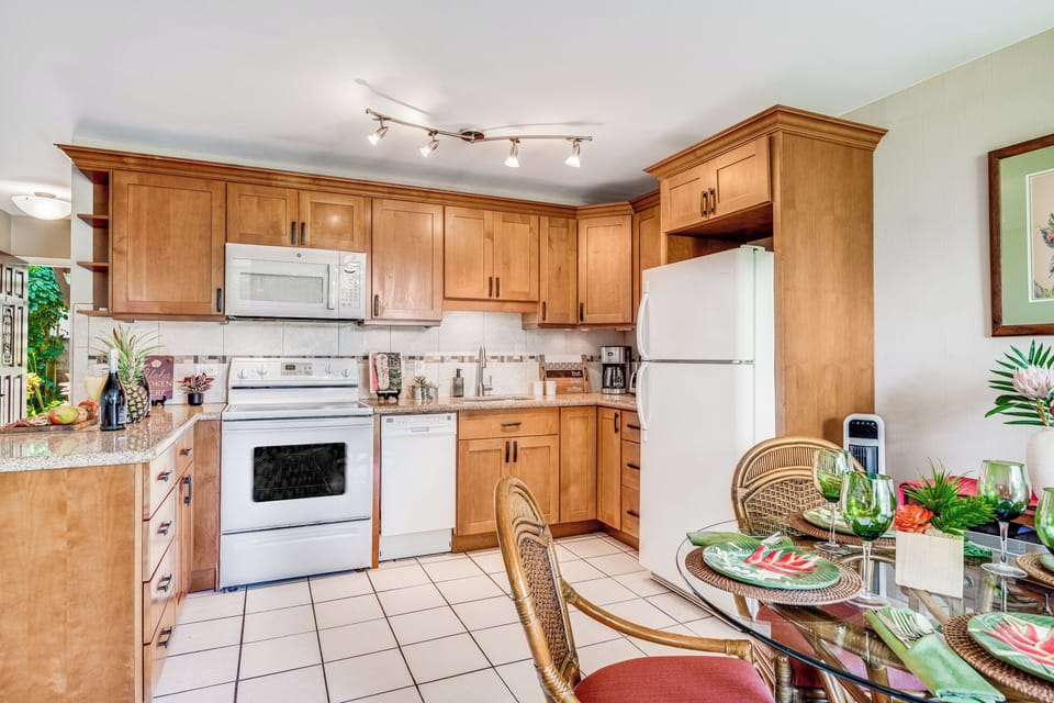 full kitchen  and dining area