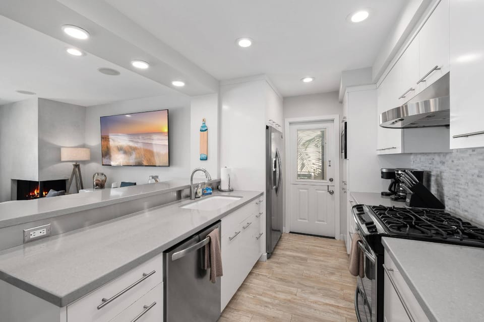 Kitchen view with side door