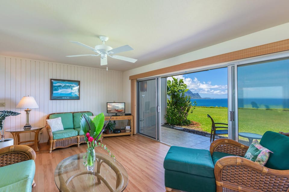 Living area opens to lanai area with stunning views
