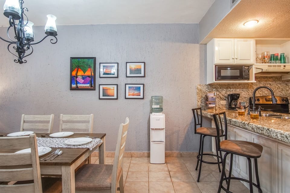 Dining table near kitchen counter
