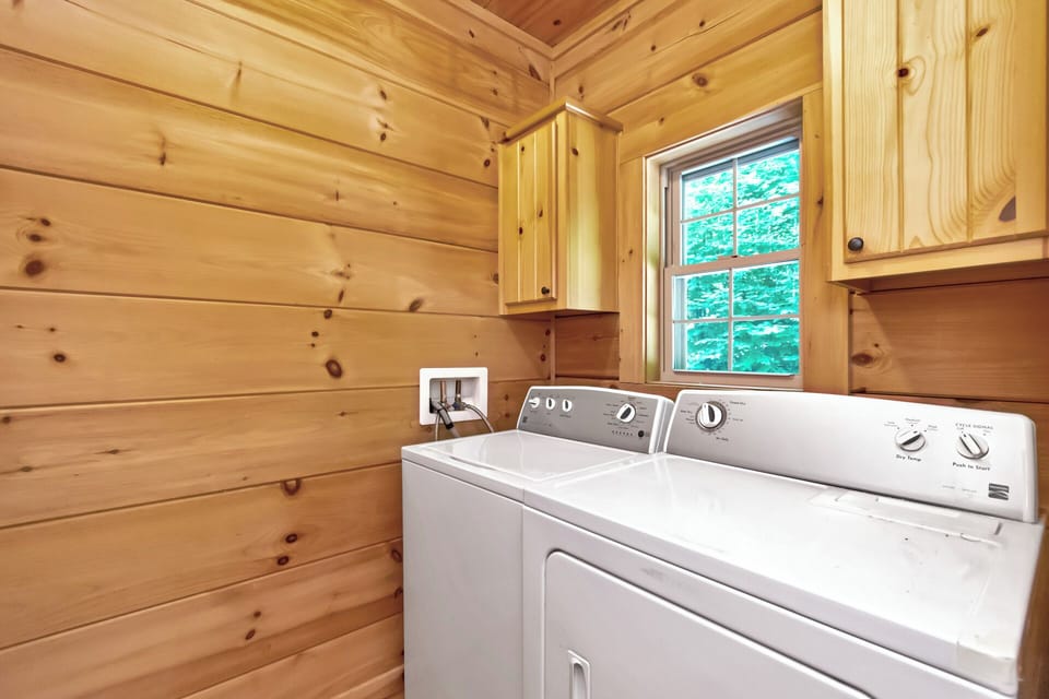 Keep the whole crew fresh all week. Full-size washer and dryer tucked into the knotty pine laundry room at The Watchtower.