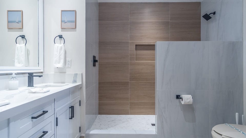 New shower and vanity.