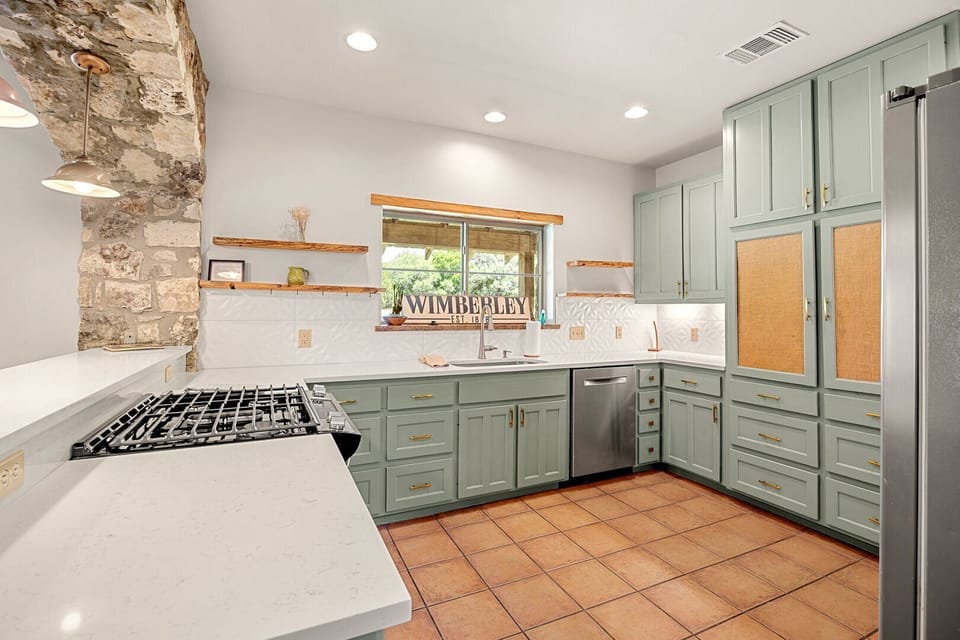 Kitchen with views to back yard