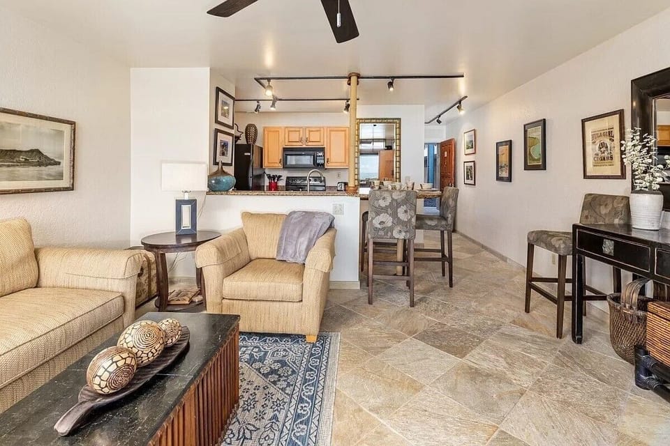 Living room and the dining area