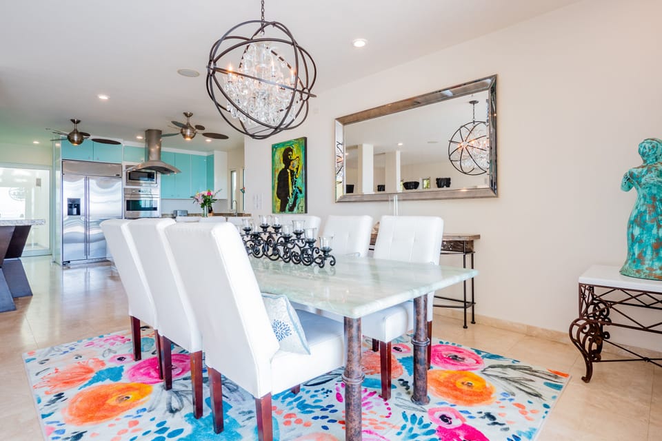 Colorful dining area seating 10
