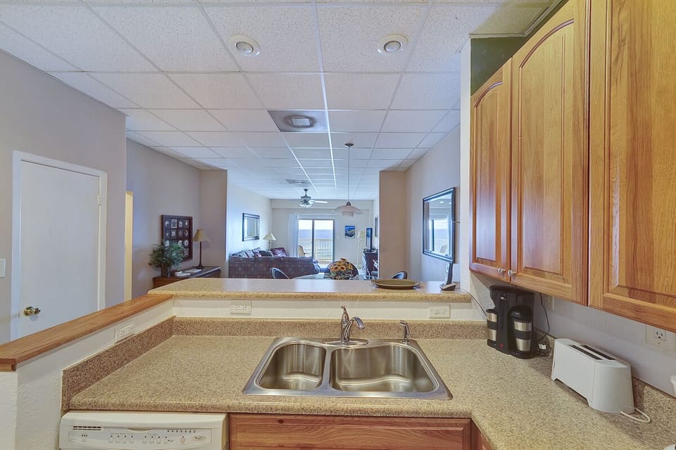 View from kitchen to living/dining areas