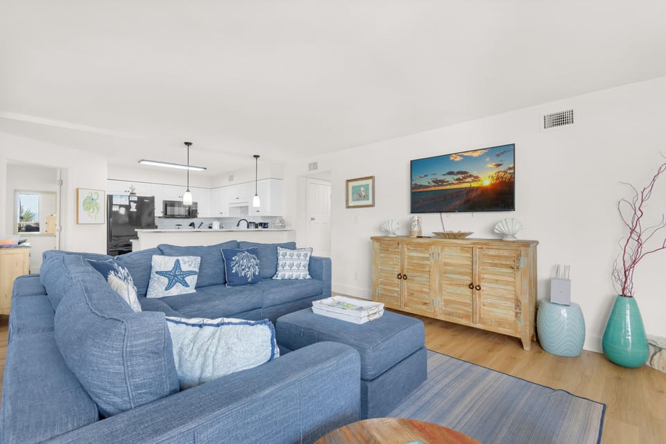 Enjoy a movie on the flat-screen TV