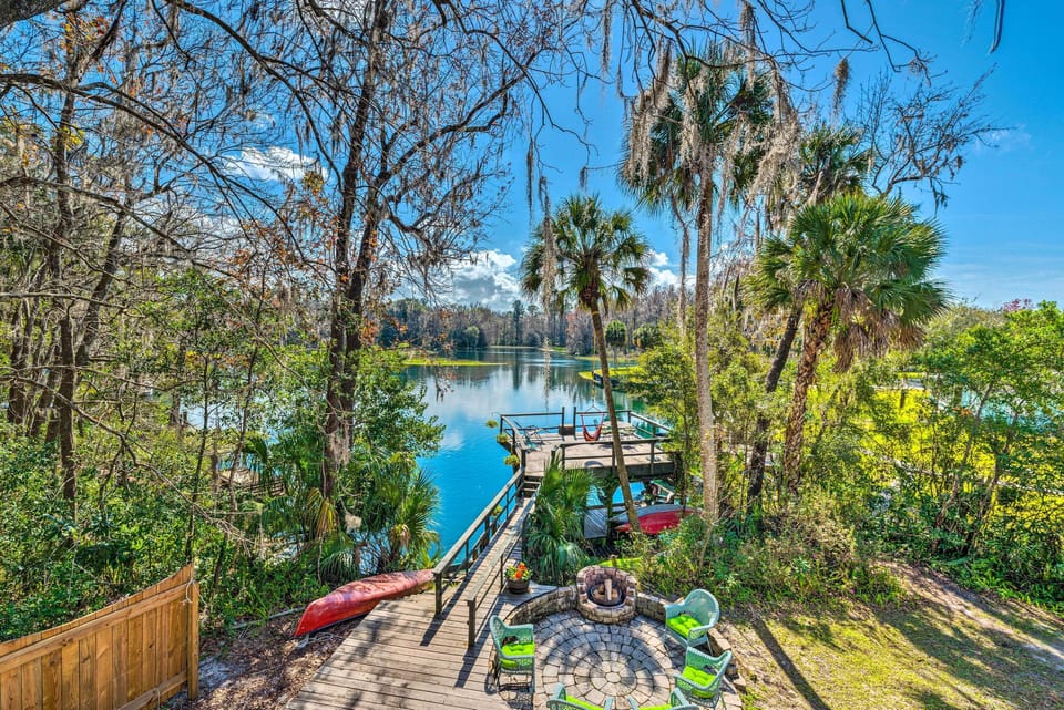 Dunellon Vacation Rental | 4BR | 2.5BA | Fire Pit | Private Dock & Deck