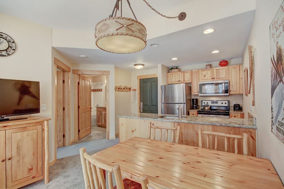Dining area looking into kitchen