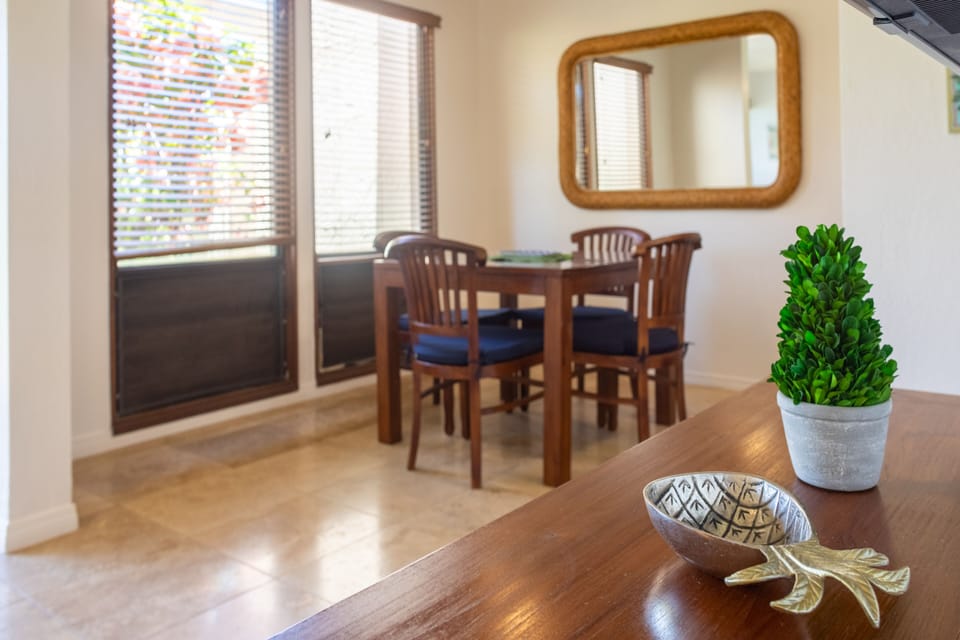 Kahala 312 Dining Area Detail - Kahala 312 has a spacious dining area with table and seating for four with garden views.