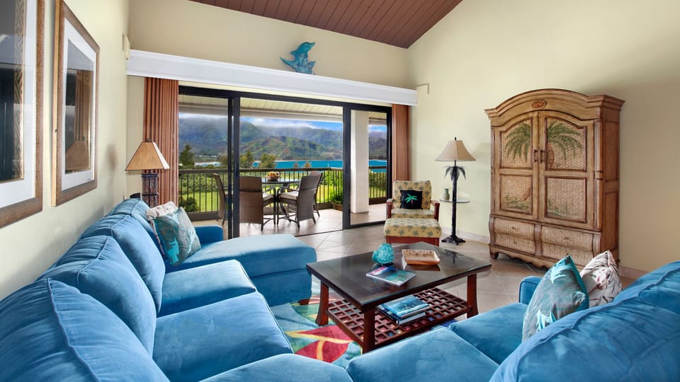 Hanalei Bay Resort #9323 - Ocean Mountain View Living Room & Lanai - Parrish Kauai
