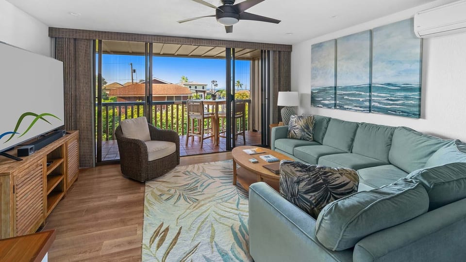 Nihi Kai Villas at Poipu #504 - Living Room & Lanai View - Parrish Kauai