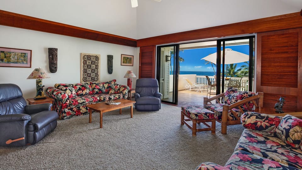 Poipu Kapili Resort #44 - Ocean View Living Room & Lanai View - Parrish Kauai