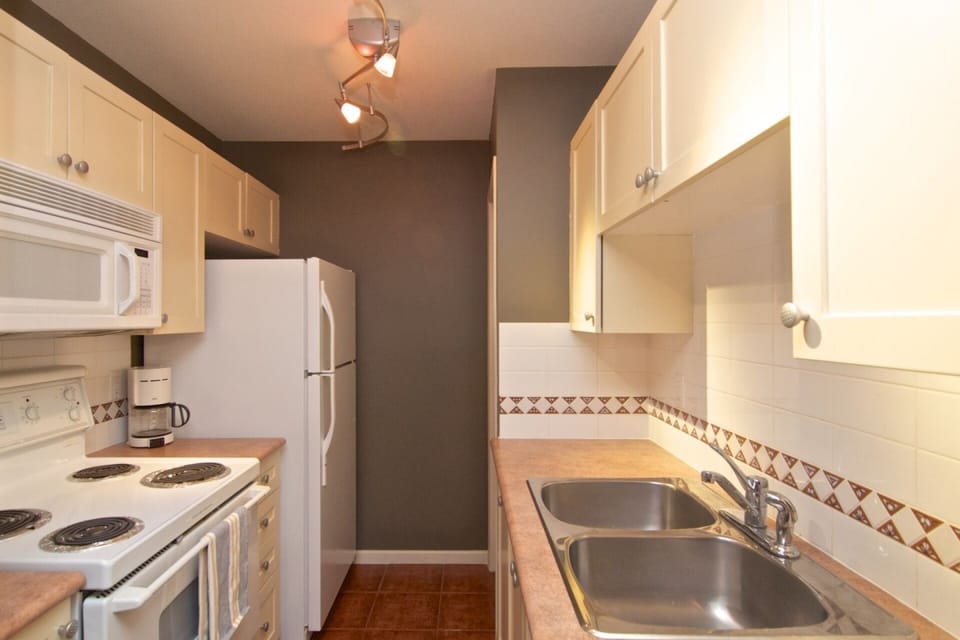 Full kitchen with full size fridge
