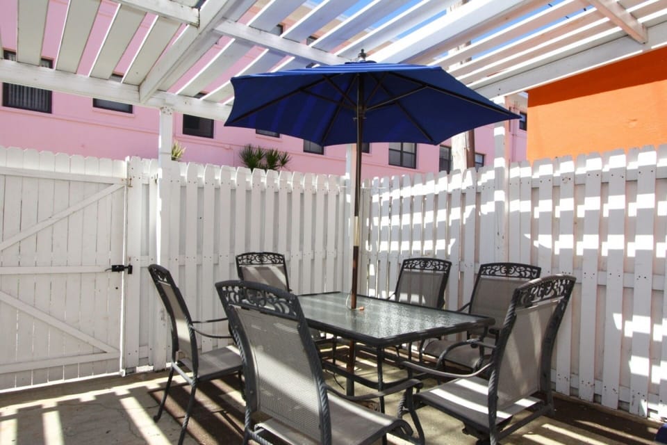 Private patio with dining and lounging