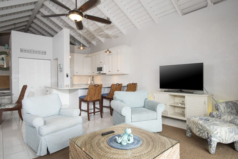 Living room - The living area opens to the kitchen and offers all new furnishings.