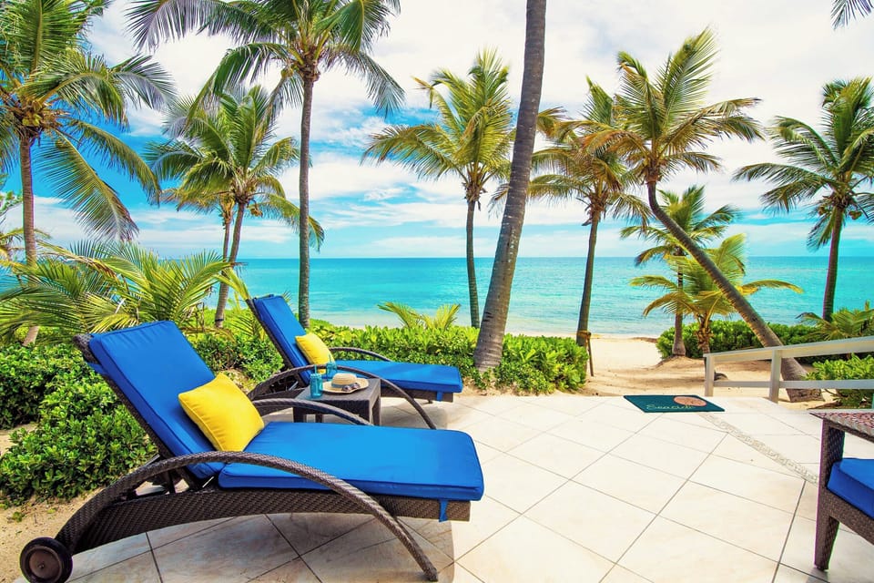 Beachside patio with sun beds to soak up the island sun.