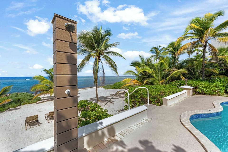 Outdoor shower by the pool.