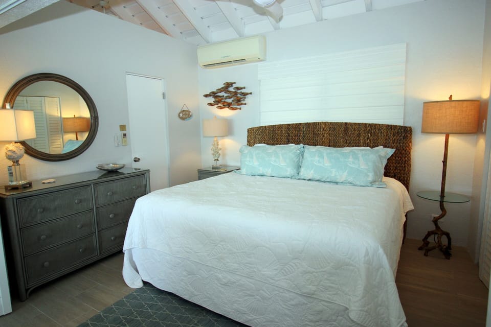 King size bedroom with attached bathroom.