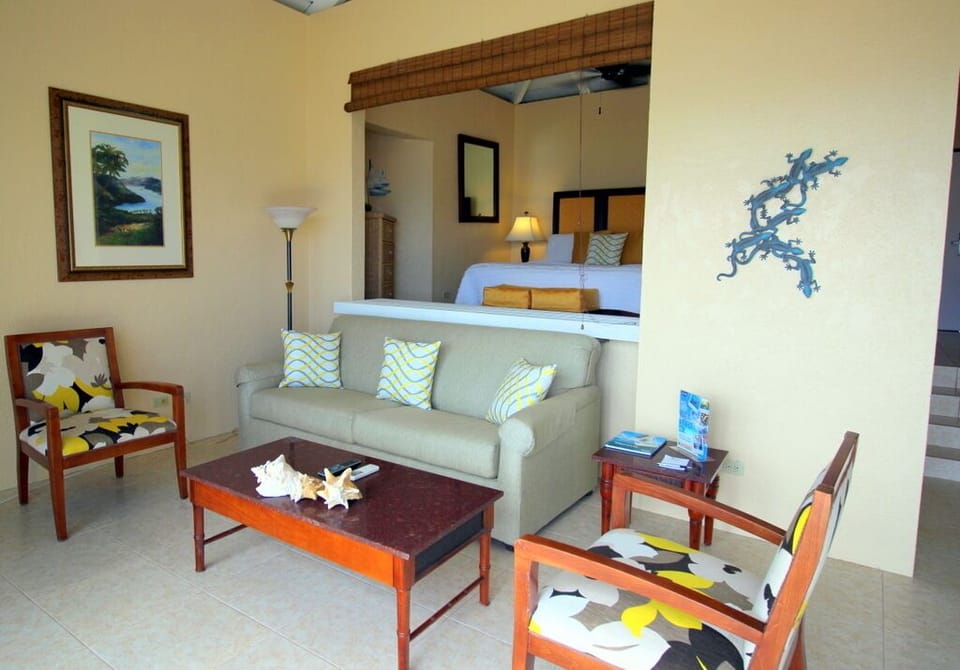 Spacious living area with sleeper sofa.