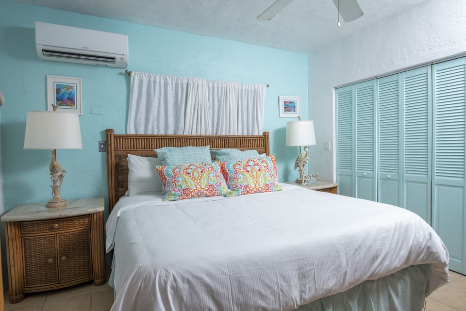 Lots of storage space in king size bedroom.