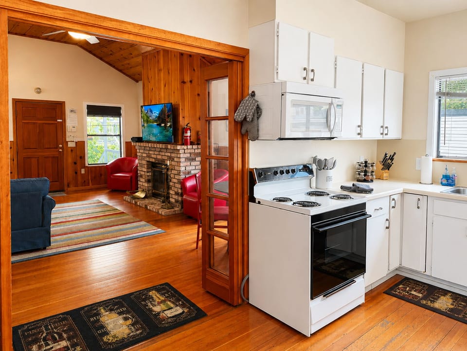 Cozy kitchen and living room flow easily together